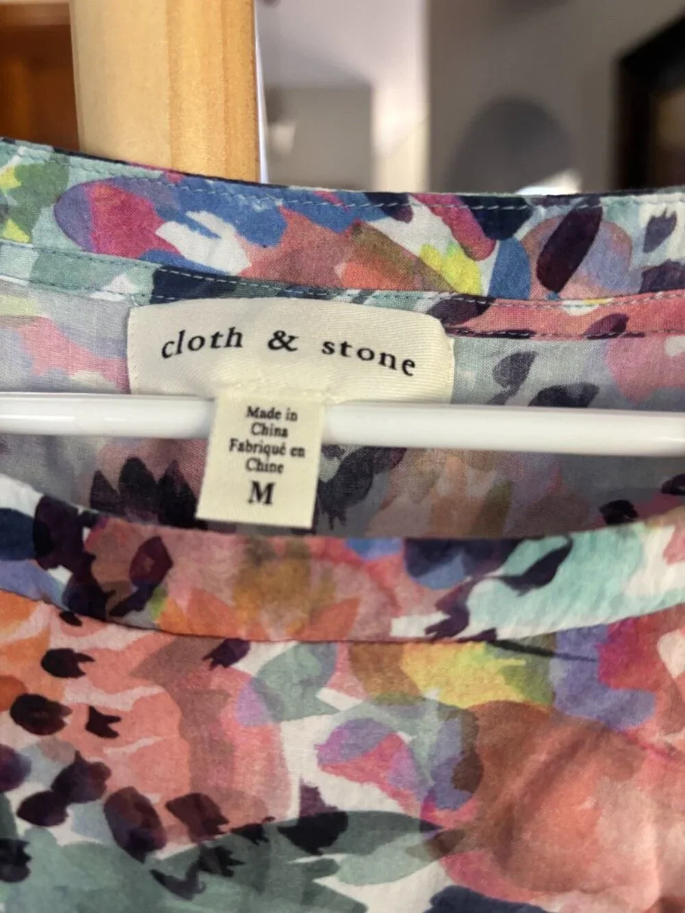 Cloth & Stone Watercolor Floral Drawstring Ruched Tank Top Rayon Size M